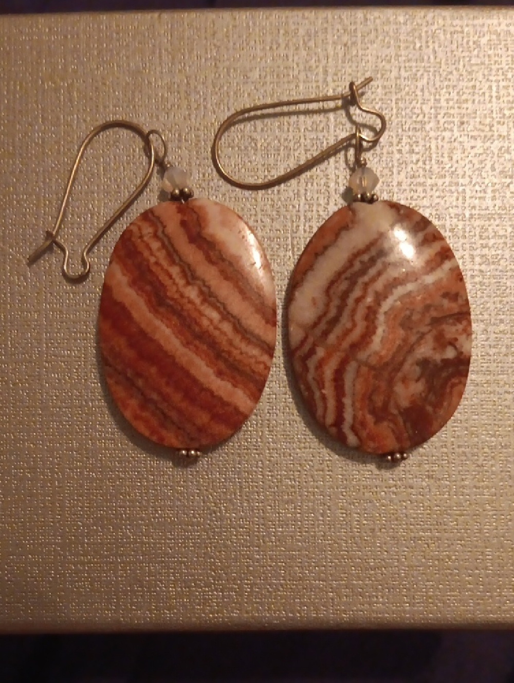 Crazy Lace Agate Oval Drop Earrings - Unbranded